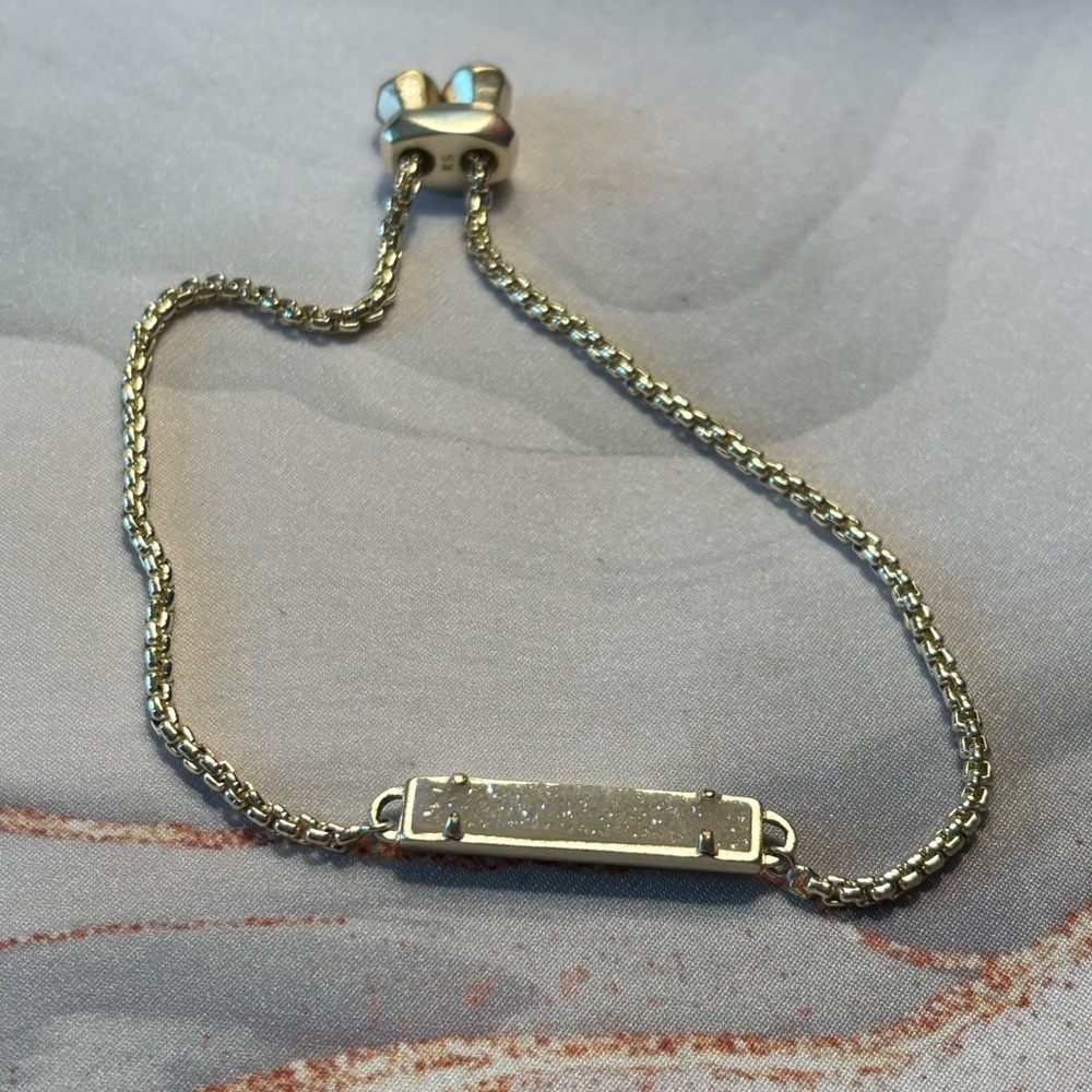 Adjustable Gold Bar Bracelet with iridescent drusy